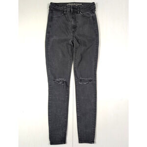 American Eagle Women’s 6 Black High Rise Skinny Jeans Distressed Ripped Stretch